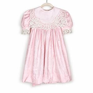 Loveable Inspirations Flower Girl Dress‎ Pink Lace Jacquard Rose Size 5 Cotton